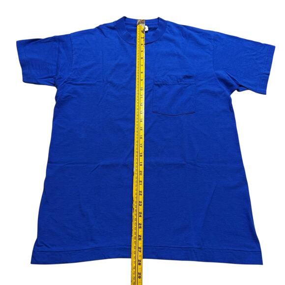 Vintage 80s 90s Fruit of the Loom Made in USA Blue Pocket T-Shirt Size L 42-44 - Picture 5 of 8